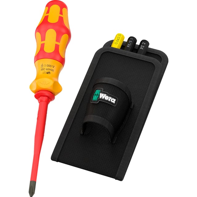 Wera Kraftform Kompakt VDE GO RA 1 Schraubendreher Set mit Holster PH 2 PZ 2 PZ/S 1 Schlitz 0.6x3.5 5-tlg.