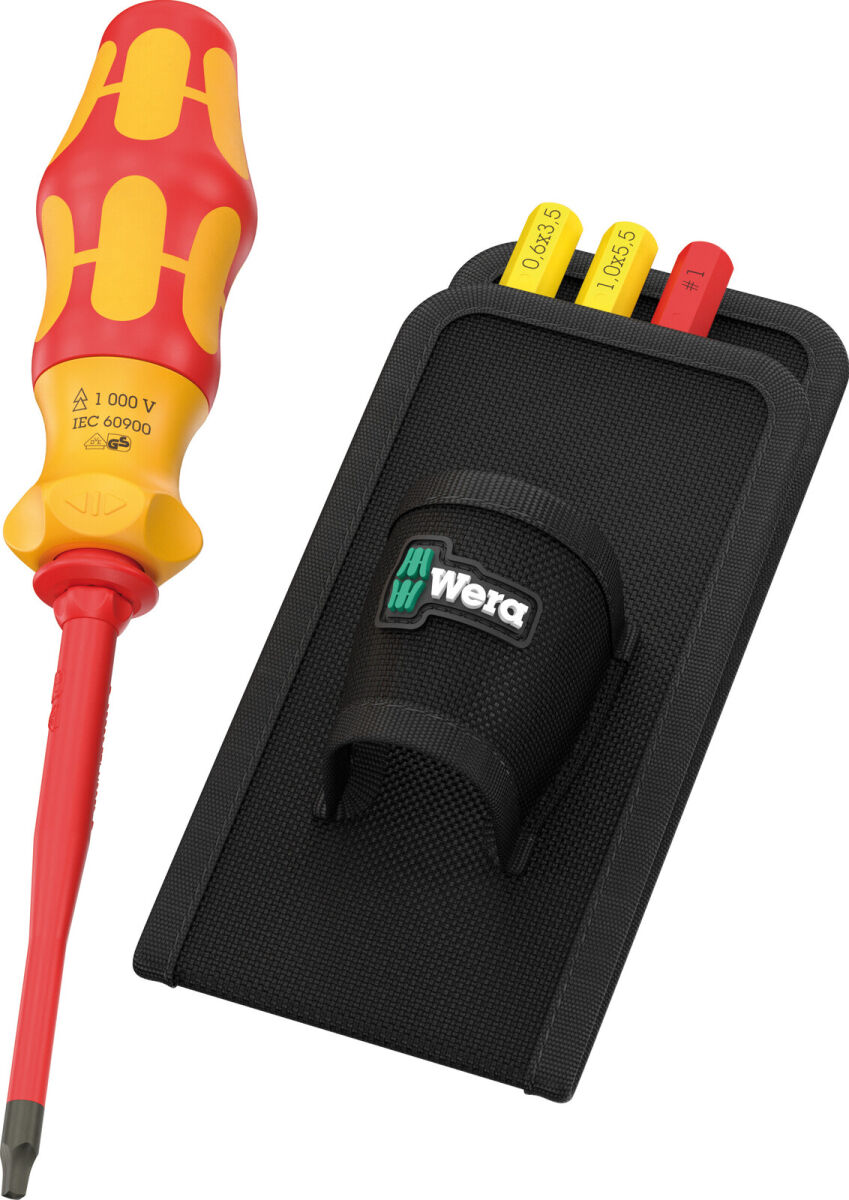 Wera Kraftform Kompakt VDE GO RA 3 Schraubendreher Set mit Holster Innenvierkant 1 und 2 Schlitz 0.6x3.5 und 1x5.5 5-tlg.