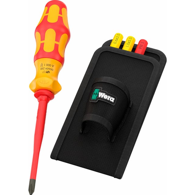 Wera Kraftform Kompakt VDE GO RA 2 Schraubendreher Set mit Holster PH 1 PH 2 Schlitz 0.6x3.5 und 1x5.5 5-tlg.