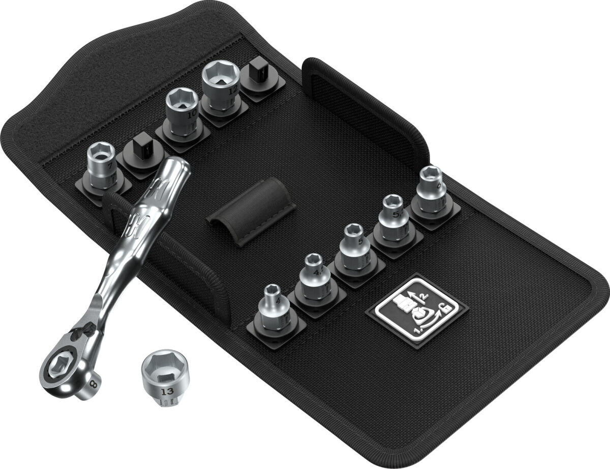 Wera Kraftform Kompakt Zyklop Mini 2 Set 1 Knarre mit Steckschlüsseleinsätzen 1/4" 11-tlg.