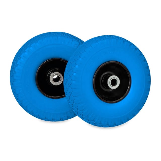 Relaxdays Schubkarrenrad 3.00-4, 2er Set, PU Vollgummi, Stahlfelge, pannensicheres Sackkarrenrad, 100 kg, schwarz/blau