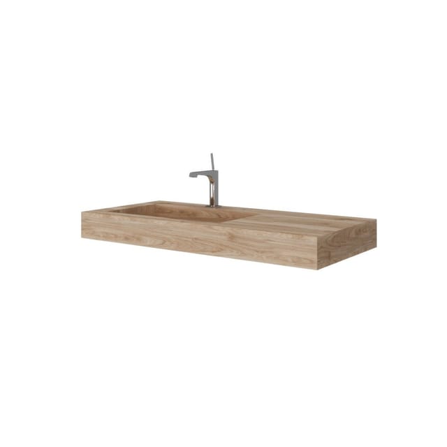 Kiamami Valentina - 100 Cm Hpl Waschbecken Mit Ablage Rechts Holzoptik Eiche Honig