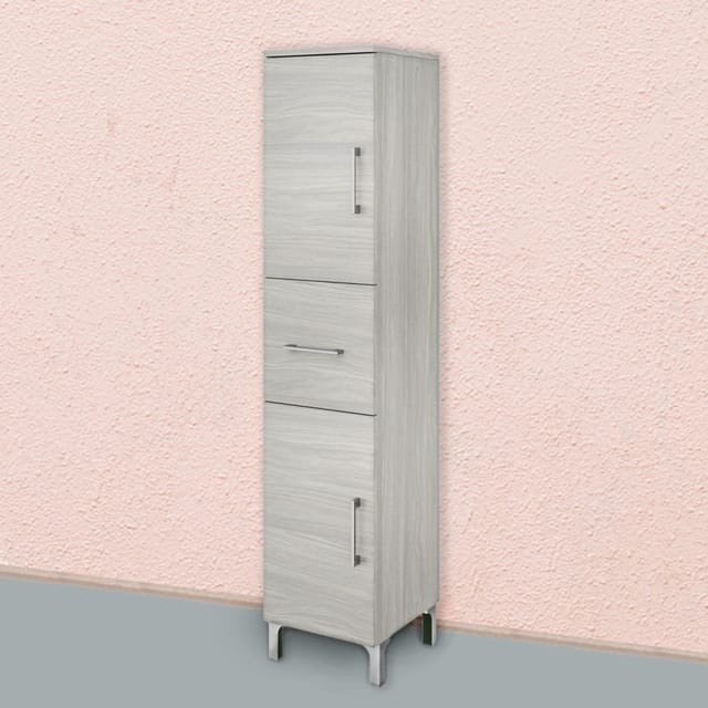 Kiamami Valentina - 150Cm Midi - Hochschrank Mit Schublade Und Zwei Türen In Graueiche Rimini