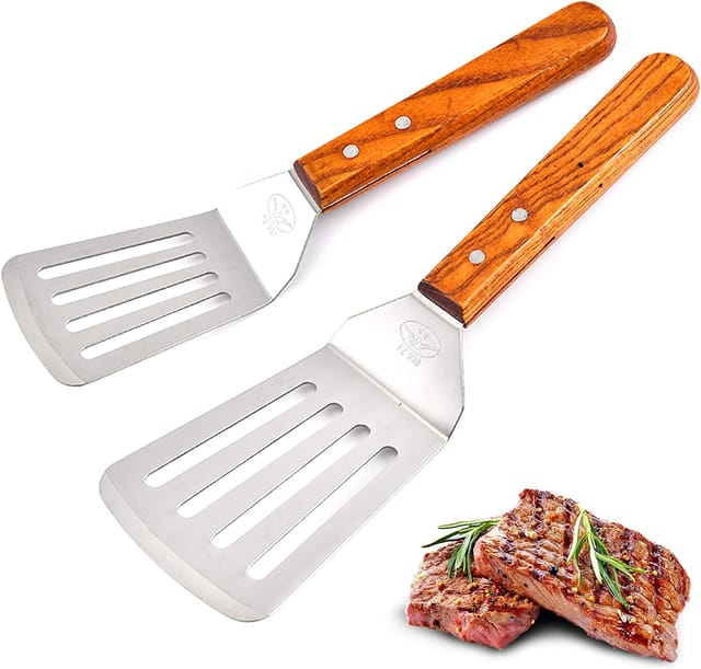 2 Stück Fischwender aus Edelstahl zum Zubereiten von Fischbällchen auf dem Grill, braun