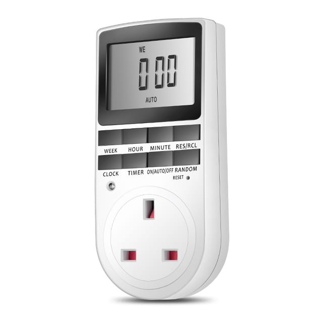 Digitale Zeitschaltuhr mit LCD-Anzeige, 24-Stunden-/Wochenfunktion. Zeitschaltuhr für Lampen und Haushaltsgeräte im Innenbereich (2er-Pack).