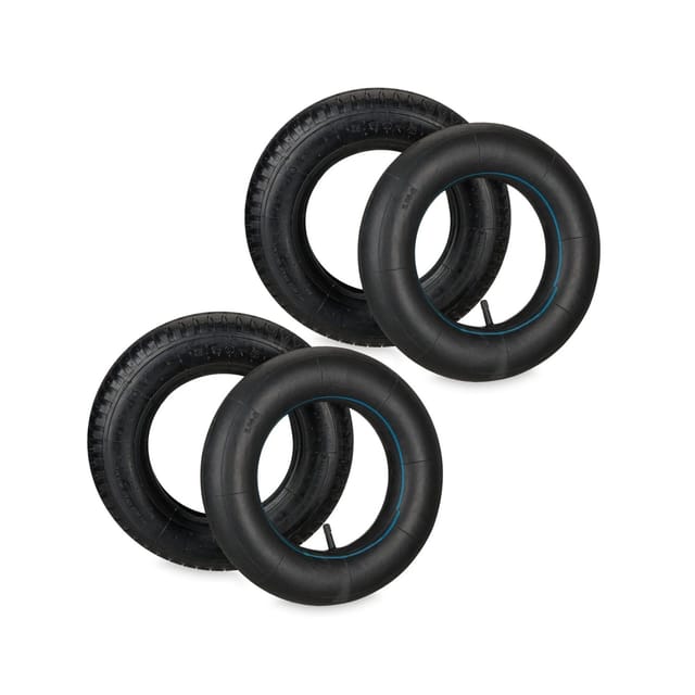 Relaxdays - Schubkarrenrad mit Schlauch, 2er Set Ersatzreifen, 3.50-8', luftbereift, für Schubkarre, bis 154 kg, schwarz