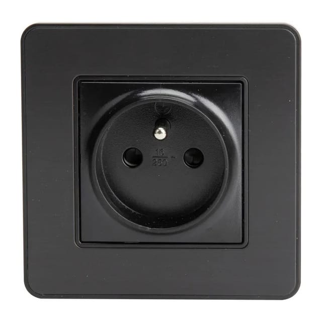 Zenitech - Einbausteckdose 2-polig + Erde 16A Modell kouro Metall schwarz gebürstet