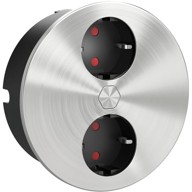 Einbausteckdose ø 118mm Duplex-R - 2fach Steckdose mit elektrischer Abdeckung per Knopfdruck, Edelstahl/Kunststoff 230V