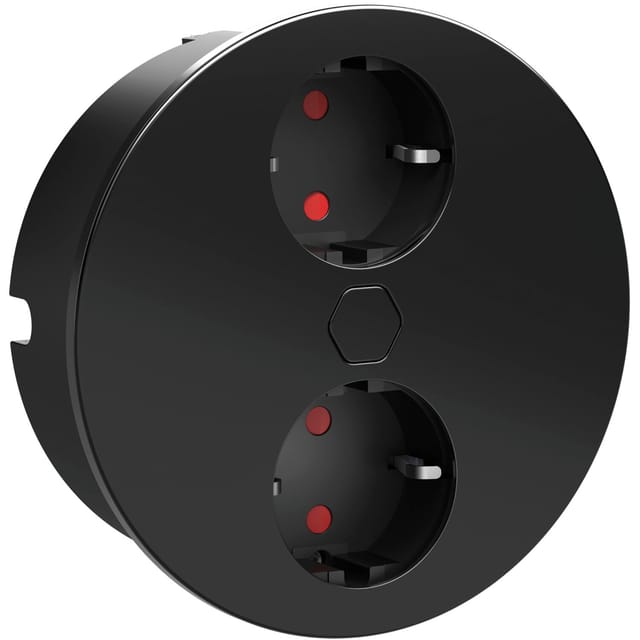 Einbausteckdose ø 118mm Duplex-R - 2fach Steckdose mit elektrischer Abdeckung per Knopfdruck, Edelstahl schwarz 230V
