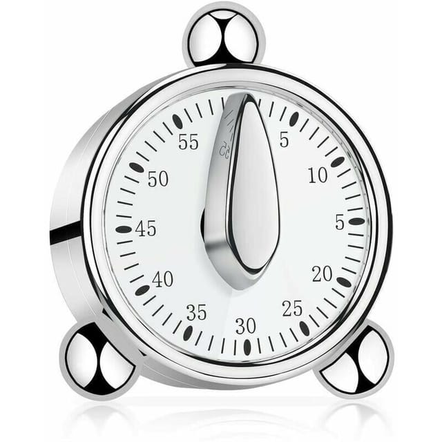60-Minuten-Küchentimer, mechanischer Timer für Kinder, manueller Timer zum Kochen und Lernen (silber)