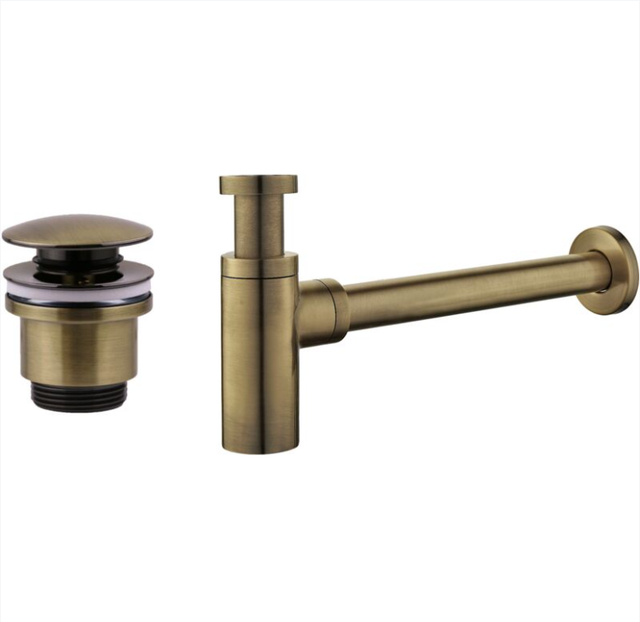 Tecom - Antikes Bronze-Ablauf- und Siphon-Set, rund, Modell Damast KITSCA3 Bronze