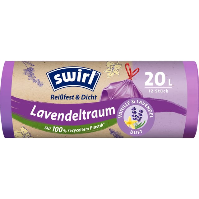 Swirl - Duft-Müllbeutel Vanille-Lavendel 20 l Reißfest & Dicht Müllsäcke & Müllsackständer
