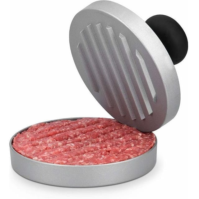 Hamburgerpresse – 12 cm große Hacksteakpresse – Burgermaker zum Zubereiten von Hackfleisch – Abnehmbarer Boden – Grillpfanne