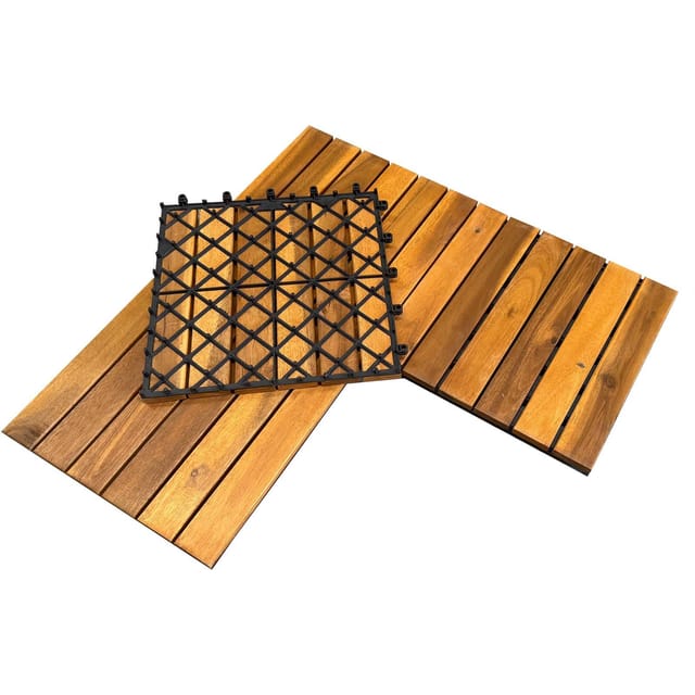 2qm Holzfliesen Balkonfliesen Holz Fliesen 30x30 cm - Balkonboden wetterfest aus Akazienholz - Terrassenfliesen mit Klicksystem für Terrasse Balkon