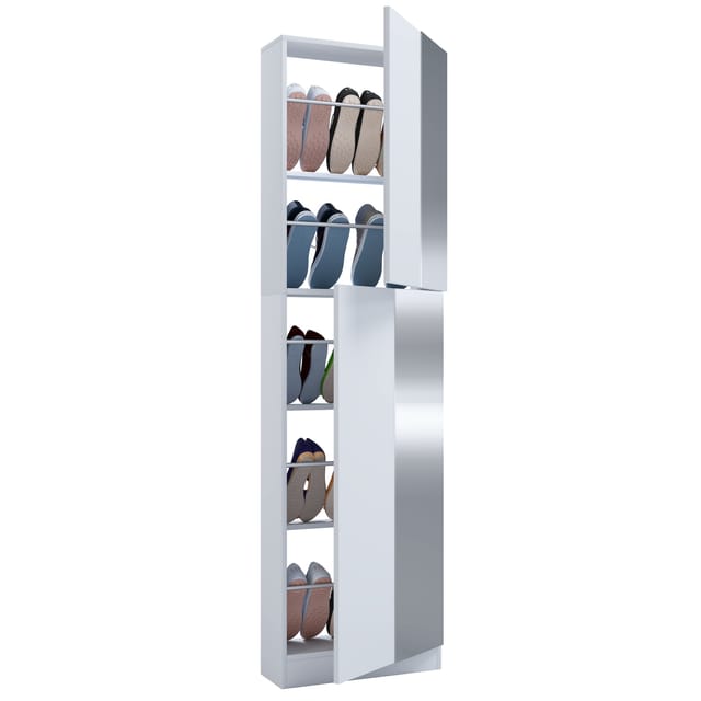 FulisaXLST Schuhschrank 2 Spiegeltüren weiß.