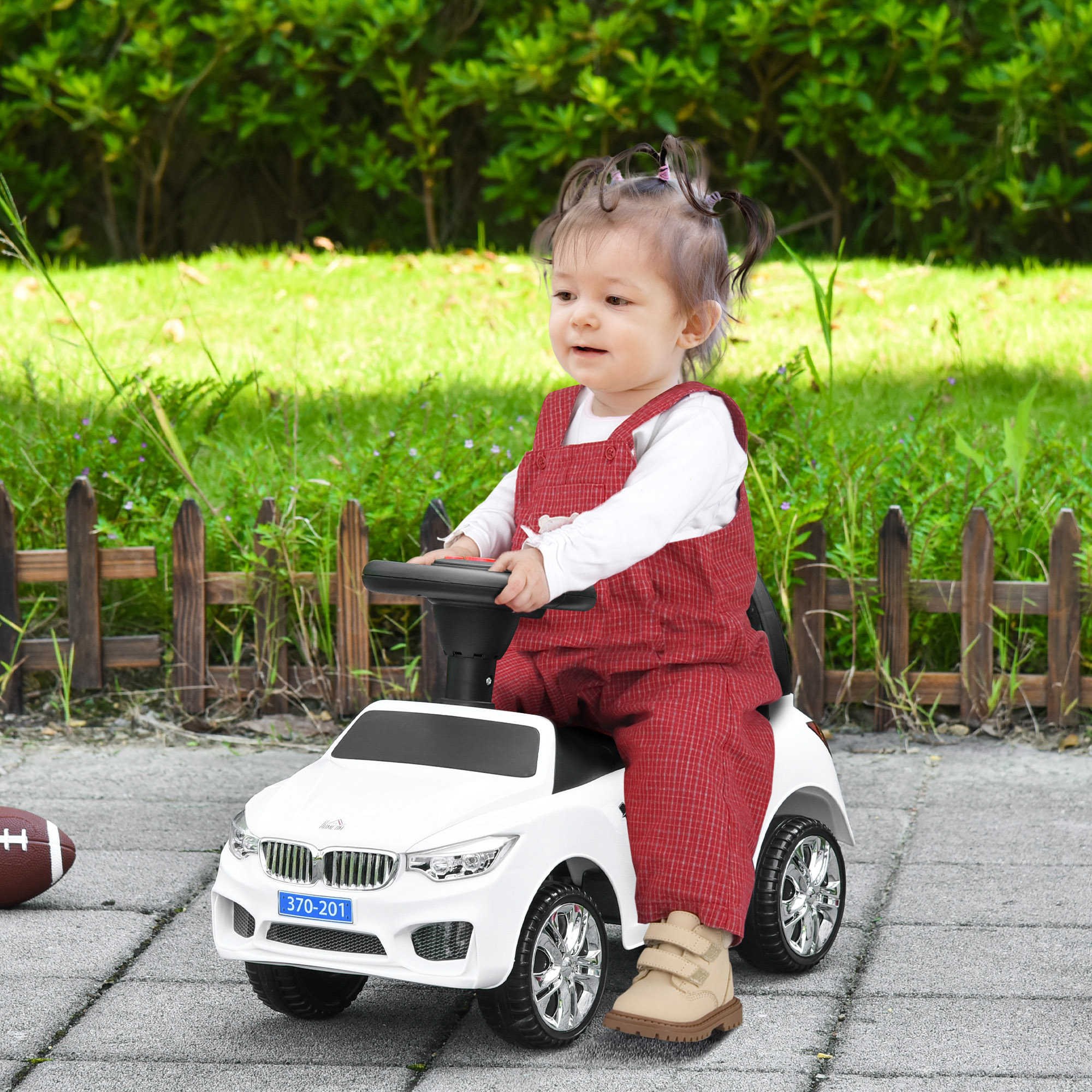 Kinderauto Für 18-36 Monate Mit Scheinwerfern, Musik, Hupe, Lenkrad, Stauraum Und Schiebegriff – Weiß