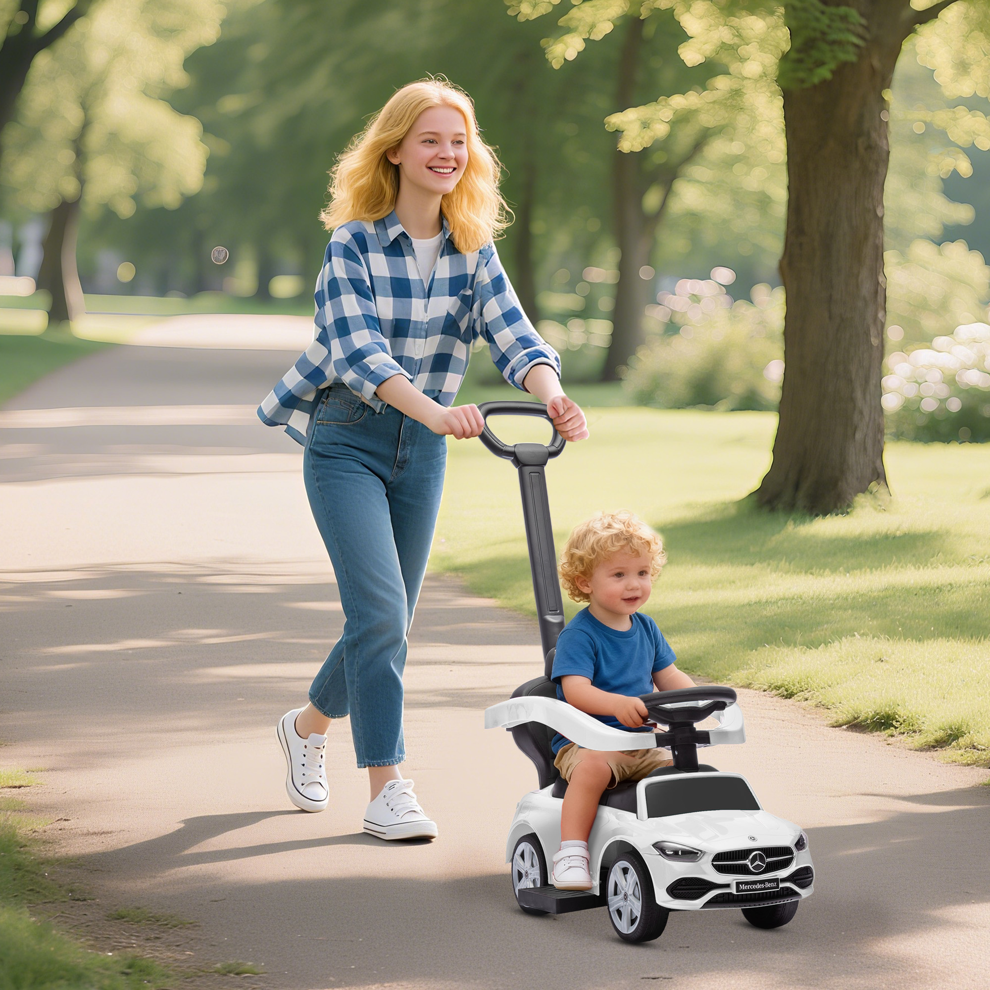 Kinderauto „erste Schritte“ Für Kinder Von 1–3 Jahren, Umbaubar Zum Kinderwagen Mit Schiebegriff, 360°-schutzbügel Und Lenkrad, Aus Pp Und Stahl, 91 X 40 X 83 Cm, Weiß