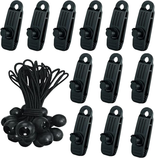 24 Stück Planen-zelt-clip Mit 12 X Planenklemme Und 12 X Elastischem Seilspanner, Ösen-clip Für Camping-planen-zubehör Für Zelte, Pool-planen, Planen, Markisen, Pavillons, Zelte