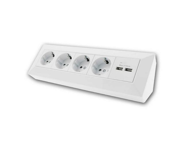 4-fach Steckdosenblock + 2x usb, weiß