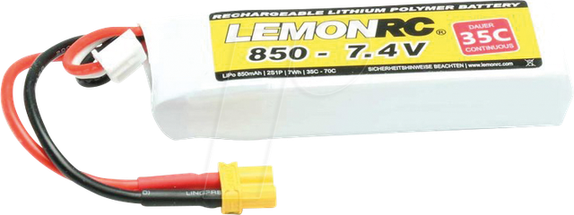 Lemonrc - Modellbau-Akkupack (LiPo) 7.4 v 850 mAh Zellen-Zahl: 2 35 c Softcase XT30