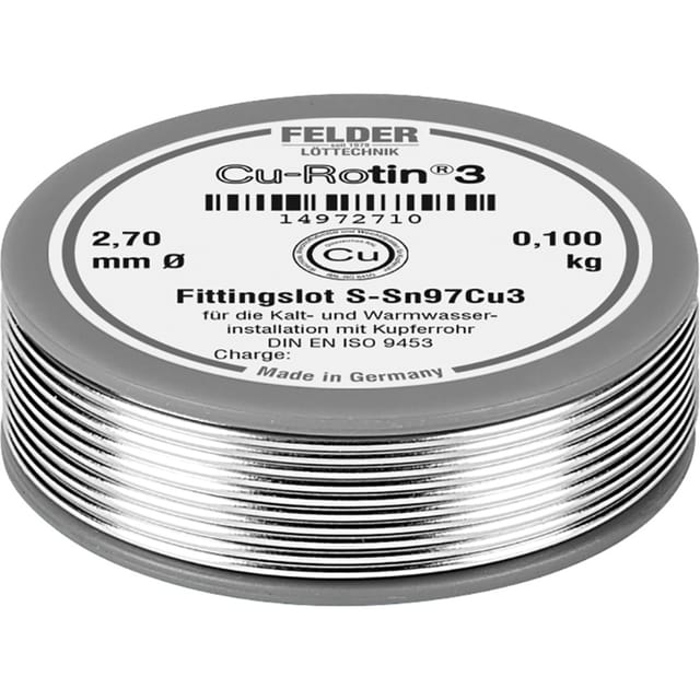 Felder Löttechnik - Felder Cu-Rotin® 3 Lötzinn, bleifrei Spule Sn97Cu3 0.100 kg 2.7 mm