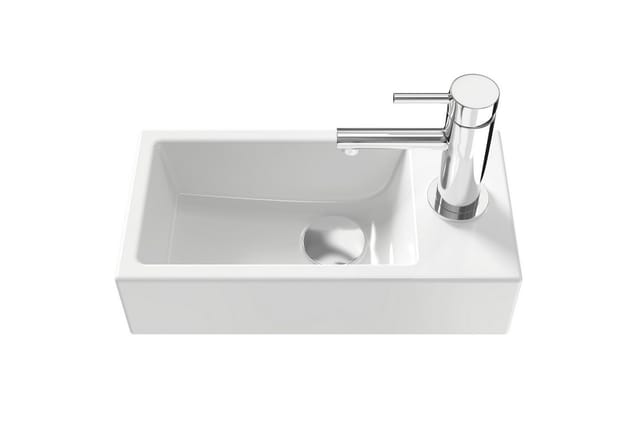 Reckiger Waschbecken Keramik Waschbecken Waschtisch Hängewaschbecken Hahnloch Rechts Weiß Glänzend 36.5 x 18 x 9 cm - Emke