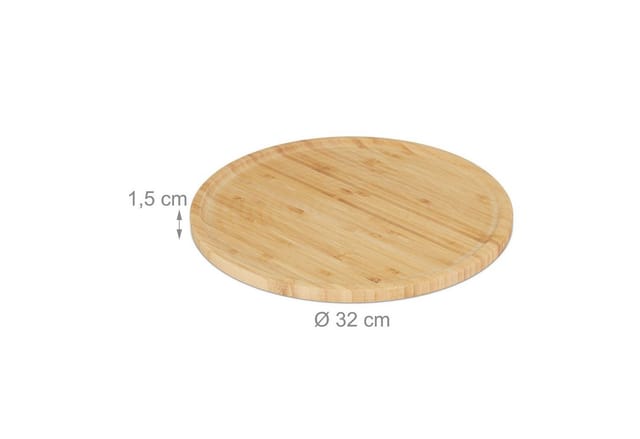 Relaxdays Pizzateller, 2er Set, Bambus, Ø 32 cm, Servierbrett für Pizza, Flammkuchen, Käse, rundes Pizzabrett, natur