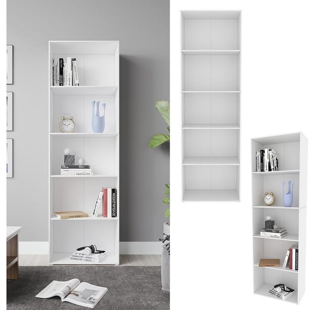 Vicco - Bücherregal Bob, Weiß, 60 x 190 cm mit 5 Fächern