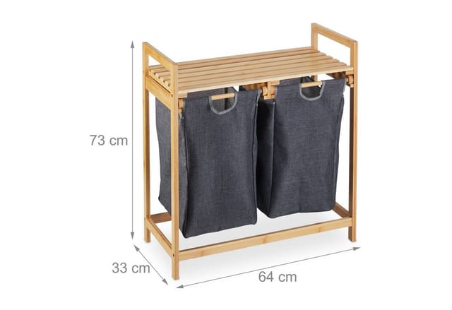 Wäschekorb Regal, Bambus, ausziehbar, hbt: 73 x 64 x 33 cm, 2 Fächer & 1 Ablage, Wäschesammler Bad, natur/grau - Relaxdays