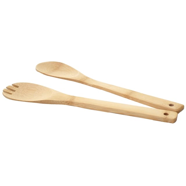 HHG - neuwertig] Salatbesteck 928, Besteck Küchenzubehör Servierbesteck Gabel Löffel 2-teilig, Bambus 1x6x30cm