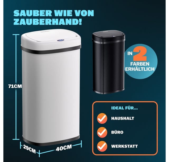 Sensor Mülleimer Küche 58 l Automatik mit Bewegungssensor Soft-Close-Deckel USB-Kabel Wasserdicht Smarter Abfalleimer Müllbehälter weiß - Monzana