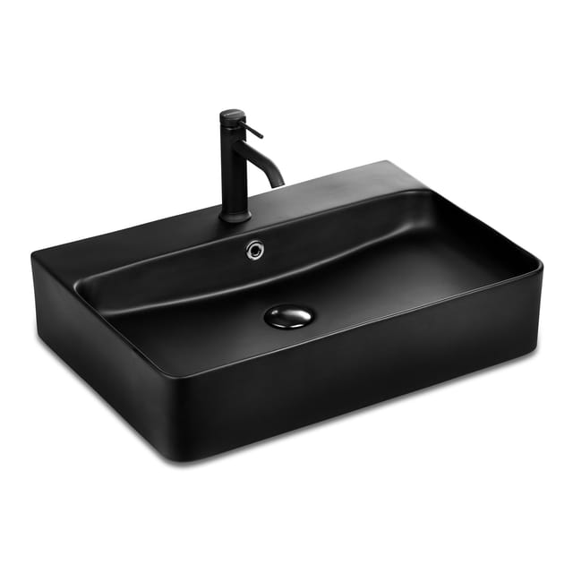 Stilform - Berlin Waschbecken Schwarz Matt 60 x 42 aus feinster Keramik für Wandmontage oder als Aufsatzwaschbecken mit Hahnloch