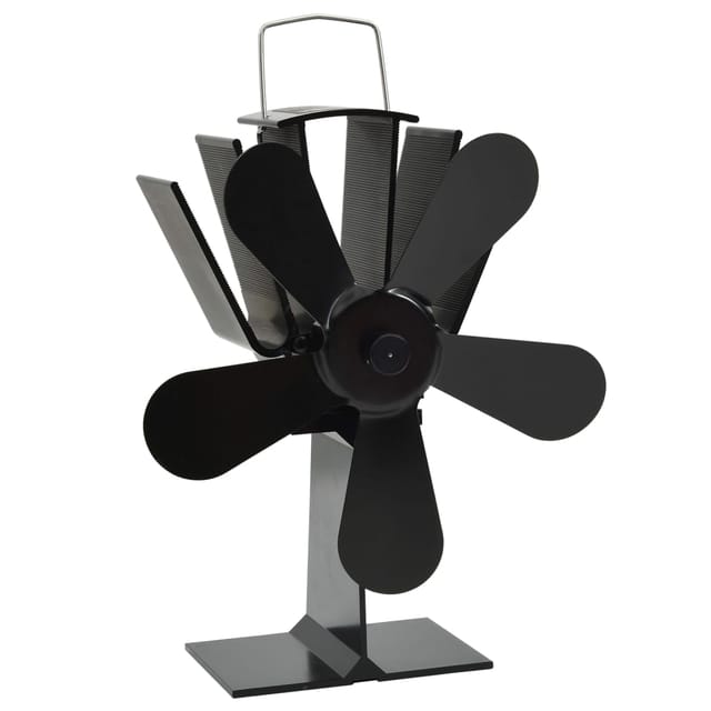 Ofenventilator Wärmebetrieben 5 Blätter Schwarz Vidaxl