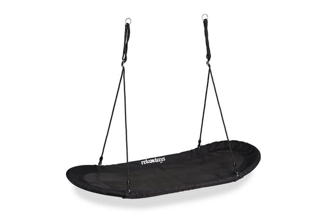 Nestschaukel xxl, Schaukelnest für Kinder & Erwachsene, 100kg, Mehrkindschaukel oval, 141,5 x 43,5 cm, schwarz - Relaxdays