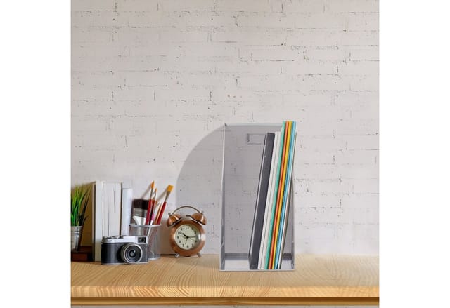 Relaxdays Stehsammler Metall, DIN A4, Stehordner breit, Mesh, Zeitschriftensammler Büro, HBT: 32 x 16 x 24,5 cm, silber
