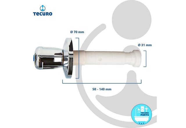 Tecuro - Verlängerung Set für UP-Ventil 50 - 140 mm, mit Rosette und Griff - verchromt