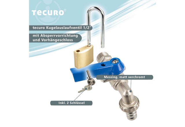 tecuro Kugelauslaufventil 1/2 mit Absperrvorrichtung und Vorhängeschloss