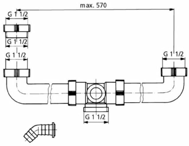 Ablaufverbindung für Doppel-Spülbecken1 1/2 Zoll Rohr 40 mm, extra lang 570 mm - Tecuro