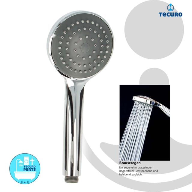Tecuro - Komfort-Handbrause ø 100 mm, mit Brauseregen (Normalstrahl) Antikalknoppen, chrom