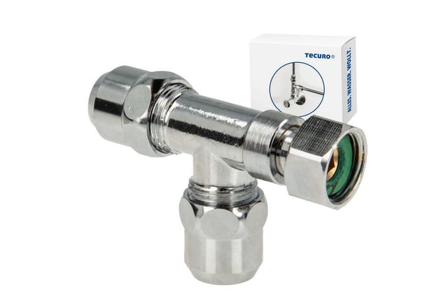 Tecuro - T-Stück 3/8 Zoll / ø 10 mm Abzweigverteiler für Eckventile MS-verchromt - mit Dichtung