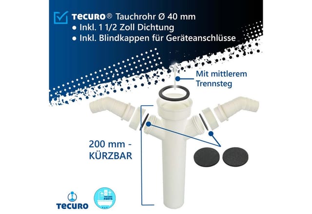 Tauchrohr ø 40 mm mit 2 x Geräteanschluss für Spülensiphon - Tecuro