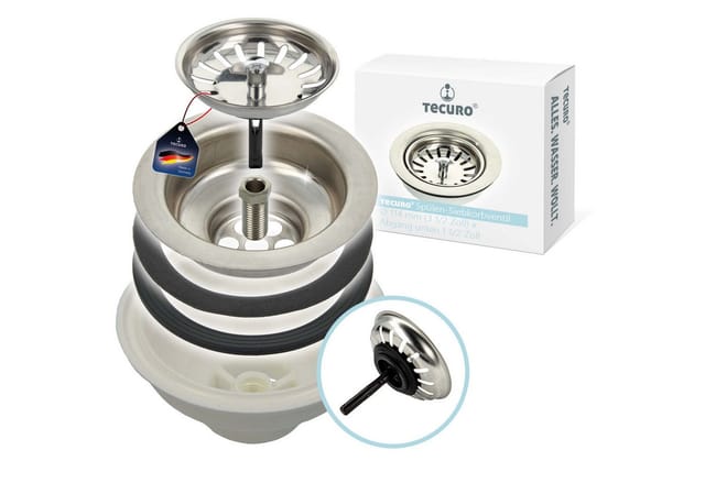 Tecuro - Spülen-Siebkorbventil ø 114 mm (3 1/2 Zoll) x Abgang unten 1 1/2 Zoll
