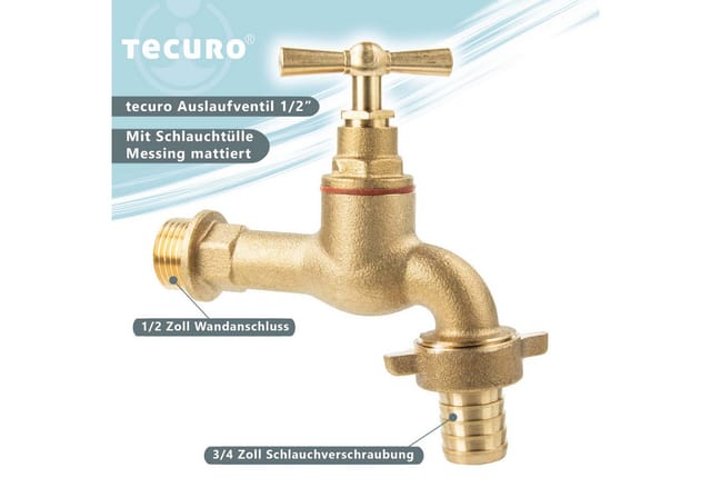 Tecuro - Auslaufventil 1/2 Zoll, Knebeloberteil, Schlauchtülle - Messing mattiert