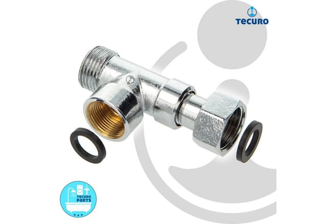 Tecuro - T-Stück Abzweig Verteiler für Eckventil, g 3/8 üwm x 3/8 ag x M15 x1 ig, Messing verchromt