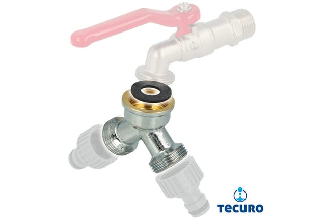 Tecuro - 2-Wege Verteiler, Gabelstück allseitig 3/4 Zoll - Messing verchromt inkl. Dichtung