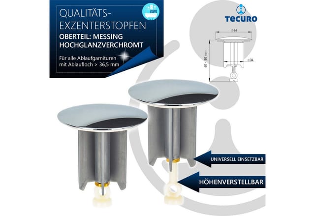 Tecuro - Universal Exzenterstopfen ø 64 mm hochglanzverchromt, Ablaufstopfen Einsatz für Ablauf