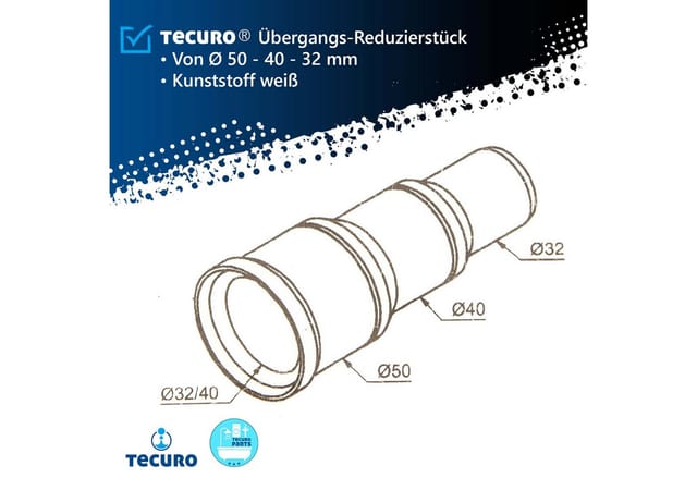 Bergangsstutzen - Reduzierung von ø 50 - 40 - 32 mm - KS-weiß - Tecuro