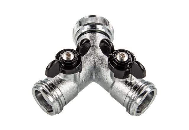 Tecuro - 2-Wege Y-Verteiler mit Absperrhähnen 3/4 Zoll für Auslaufventile, Messing