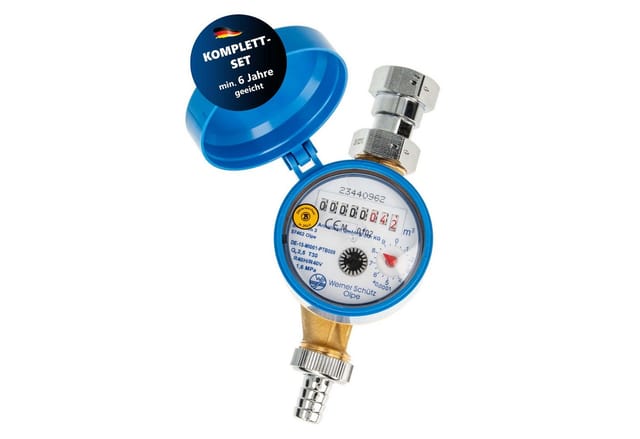 Schlösser Armaturen - js Zapfhahnzähler - Wasserzähler Kaltwasser, Länge 110 mm, 3/4 Zoll Anschlussgewinde, mit aktueller Eichung