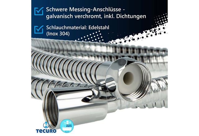 tecuro Metall Agraff Brauseschlauch 0,50 m, doppelt gewickelt, hochglanzverchromt